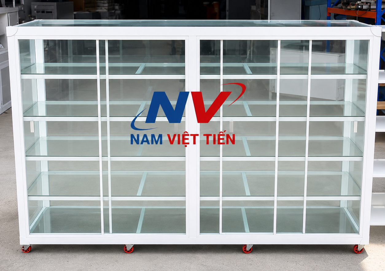 Tủ chén nhôm kính cửa lùa nhiều cánh