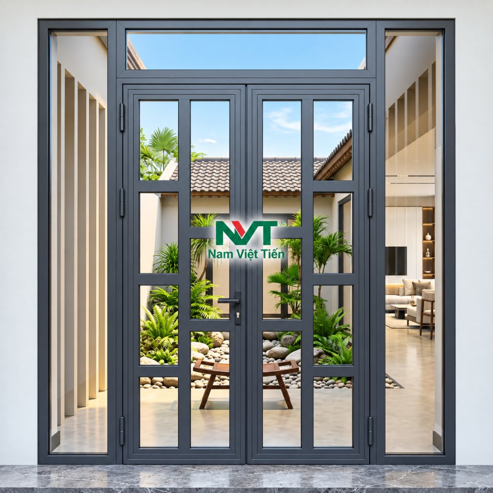 Cửa đi nhôm Xingfa chỉ đỏ trang trí