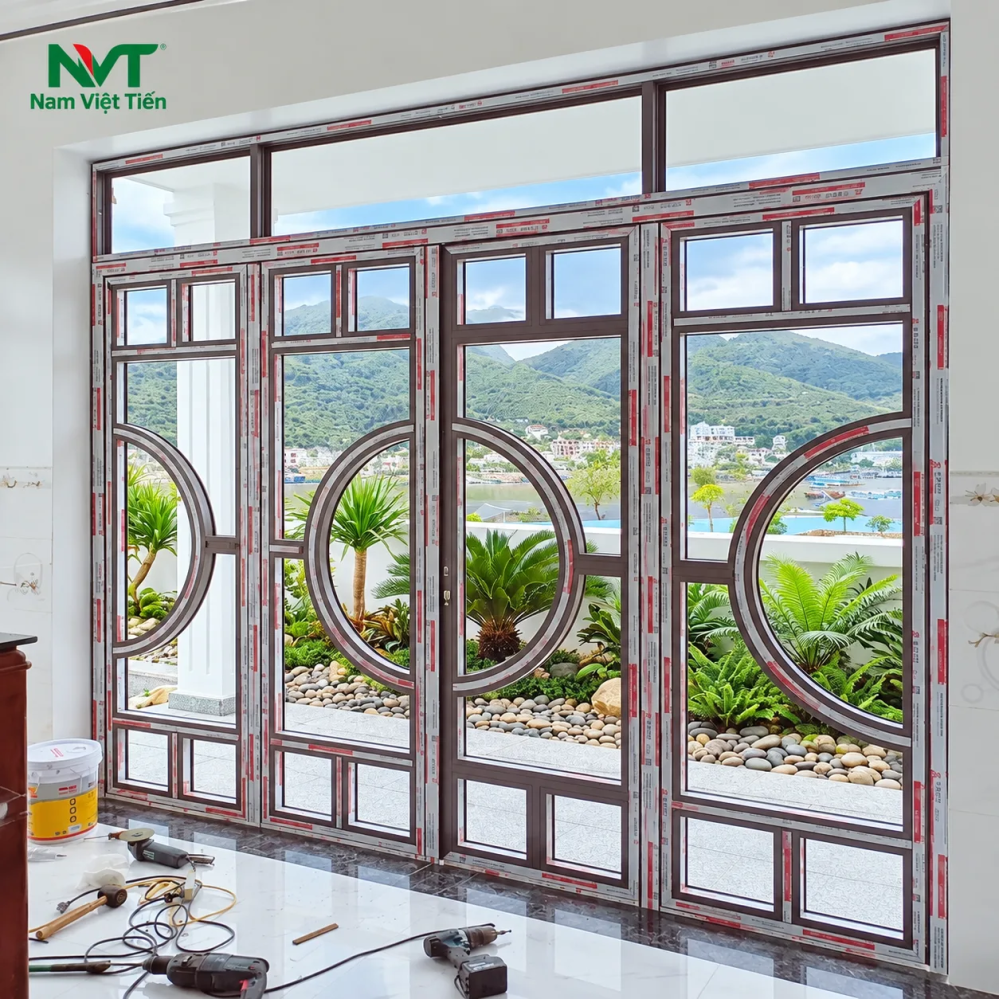 Cửa đi nhôm Xingfa đẹp khung xám đậm