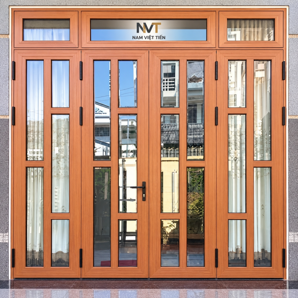 Cửa đi nhôm Xingfa giả gỗ Cửa đi nhôm Xingfa giả vân gỗ