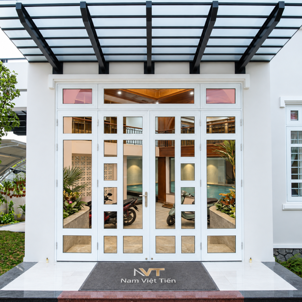 Cửa đi nhôm Xingfa màu trắng