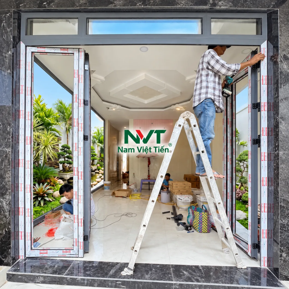 Cửa đi nhôm Xingfa lắp đặt cho nhà phố