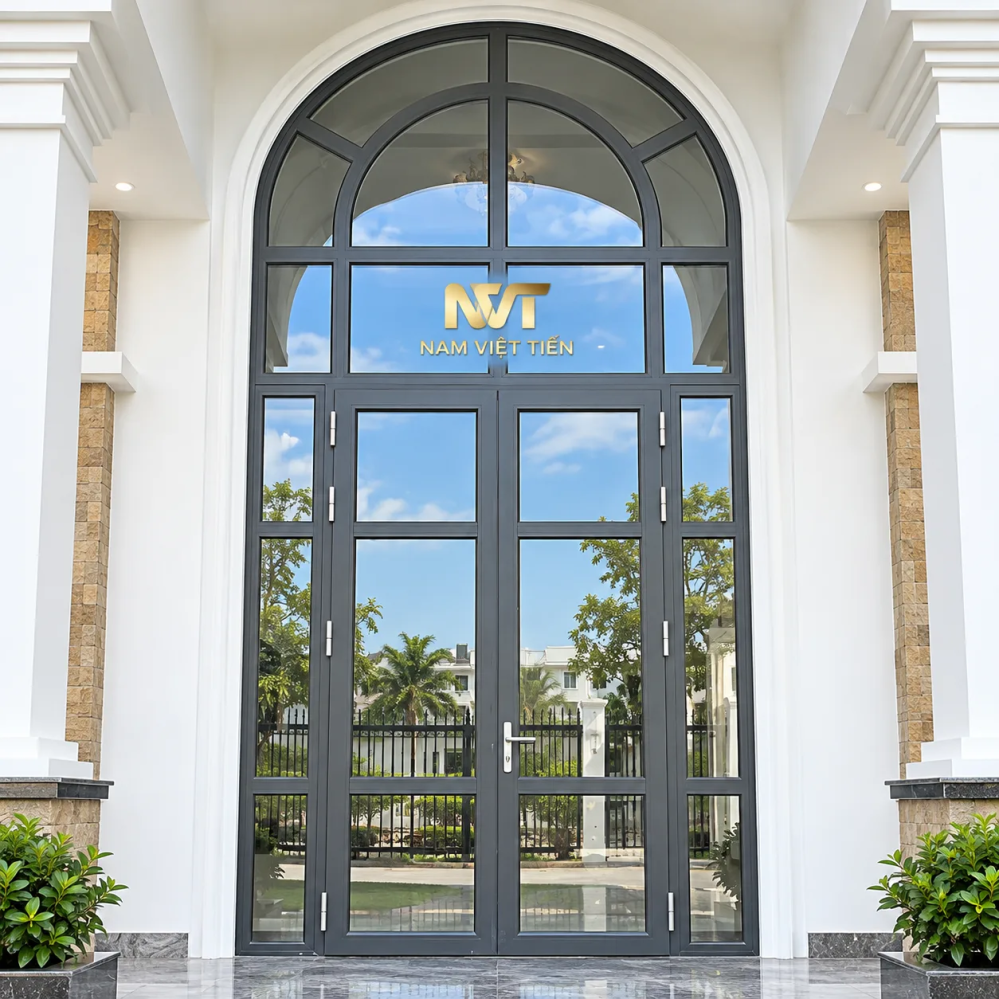 Cửa nhôm Xingfa uốn vòm lắp kính