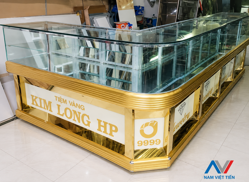 Tủ trưng bày vàng bạc kính bo cong