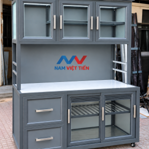 Tủ bếp nhôm kính di động có ngăn kéo