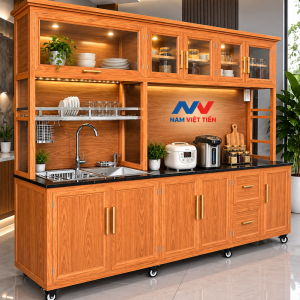 Tủ bếp nhôm kính di động đa năng