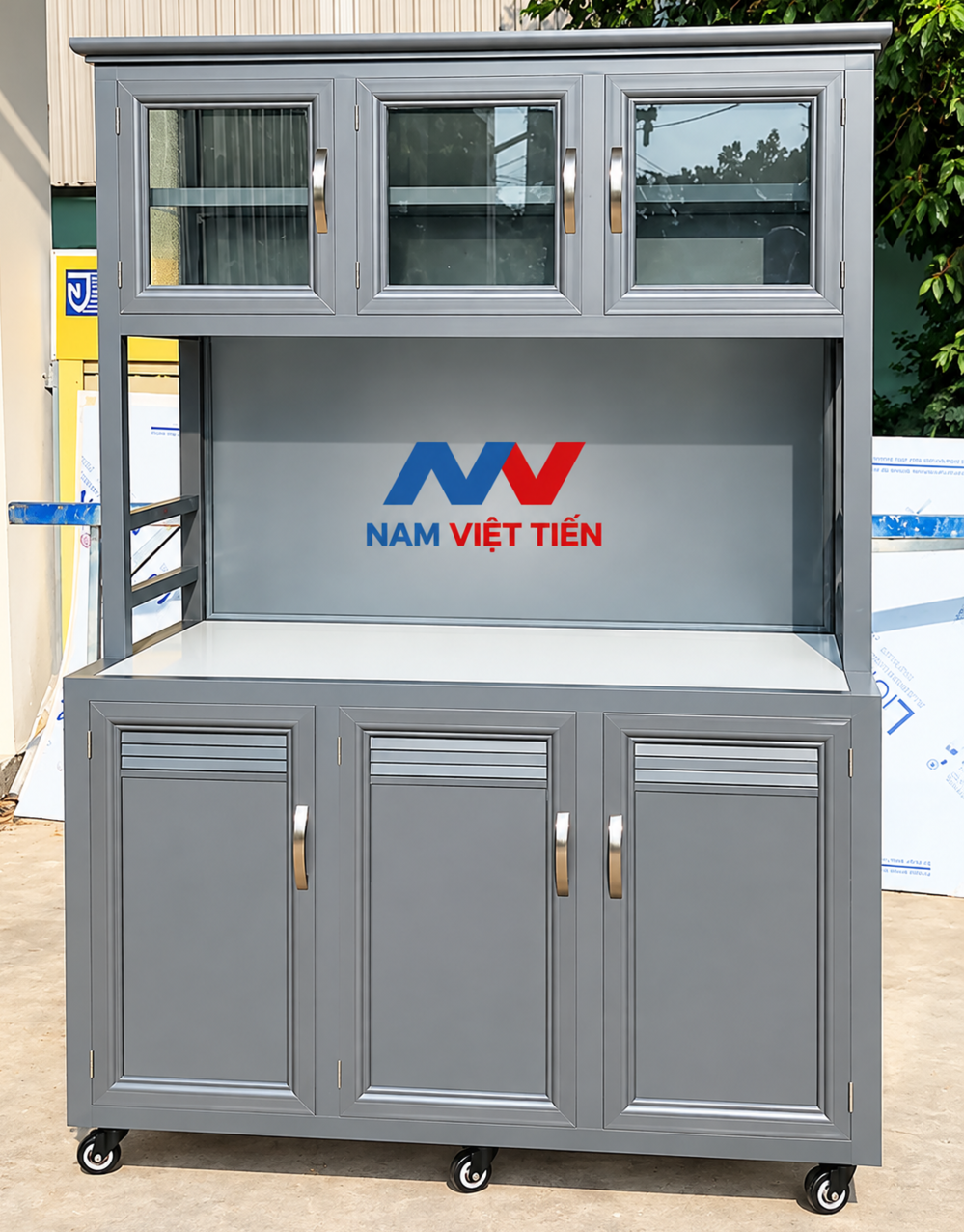 Tủ chén nhôm kính đa năng cánh kính và cánh kín